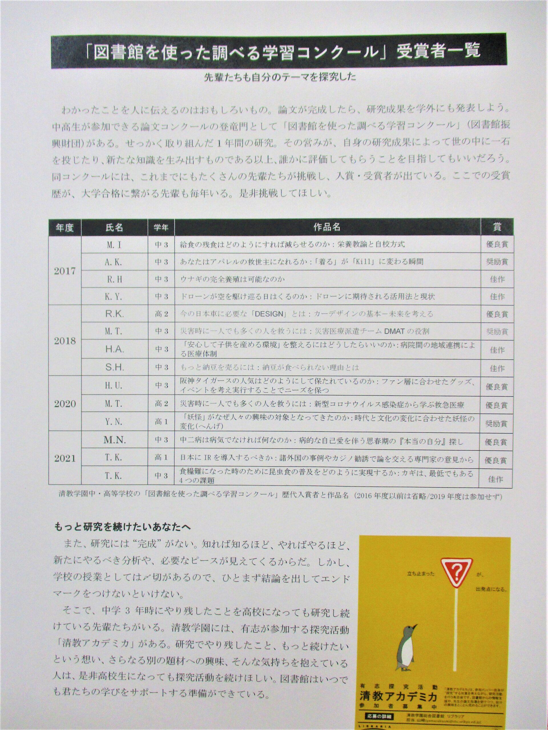 Read more about the article ☆「図書館を使った調べる学習コンクール」受賞者一覧