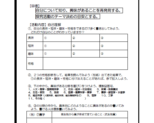 自己理解ワークシート